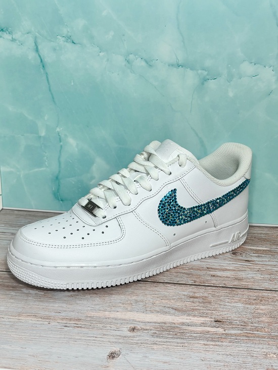 Nike Shoes - Nike Air Force 1 Custom Teal Rhinestone Sparkle Swoosh AF1 Shoes | Size 9